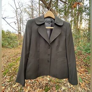 ANNE KLEIN Suit - Vintage Jacket, Pinstripe, Lined, Snap Buttons Sz 8 BLK / BRN